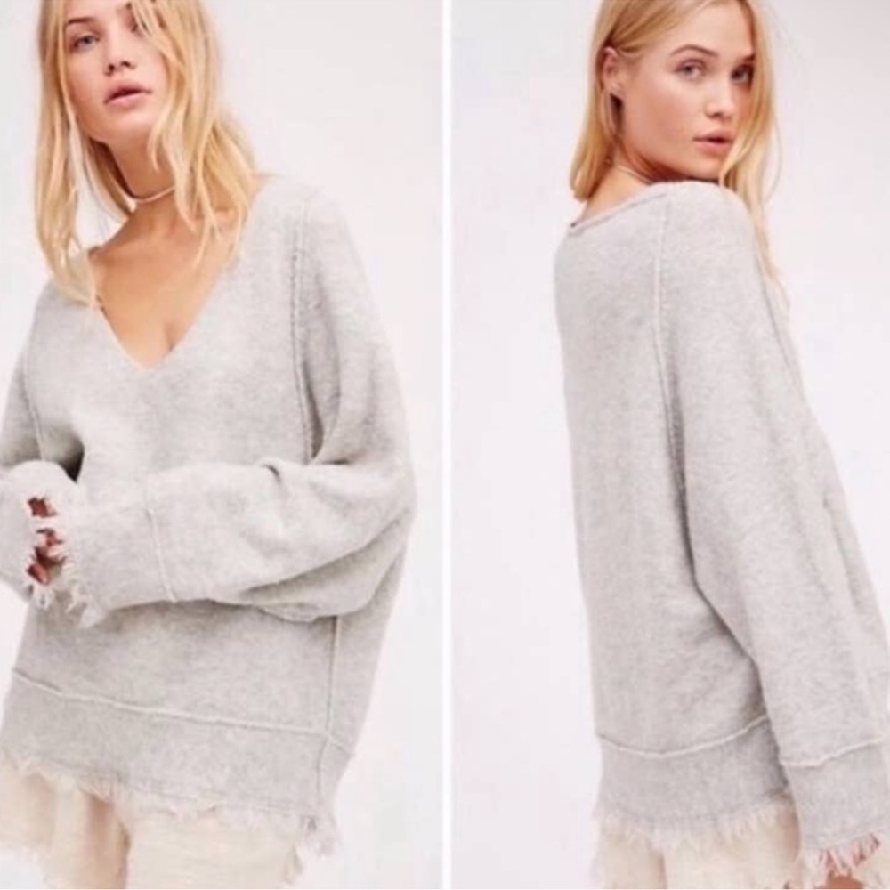 Free People Wool Blend Irresistible Fringe Trim
Oversized Grey Sweater